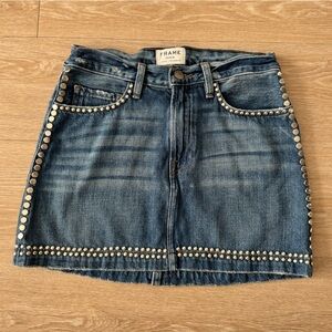Frame Denim Studded Blue Denim Mini Skirt
